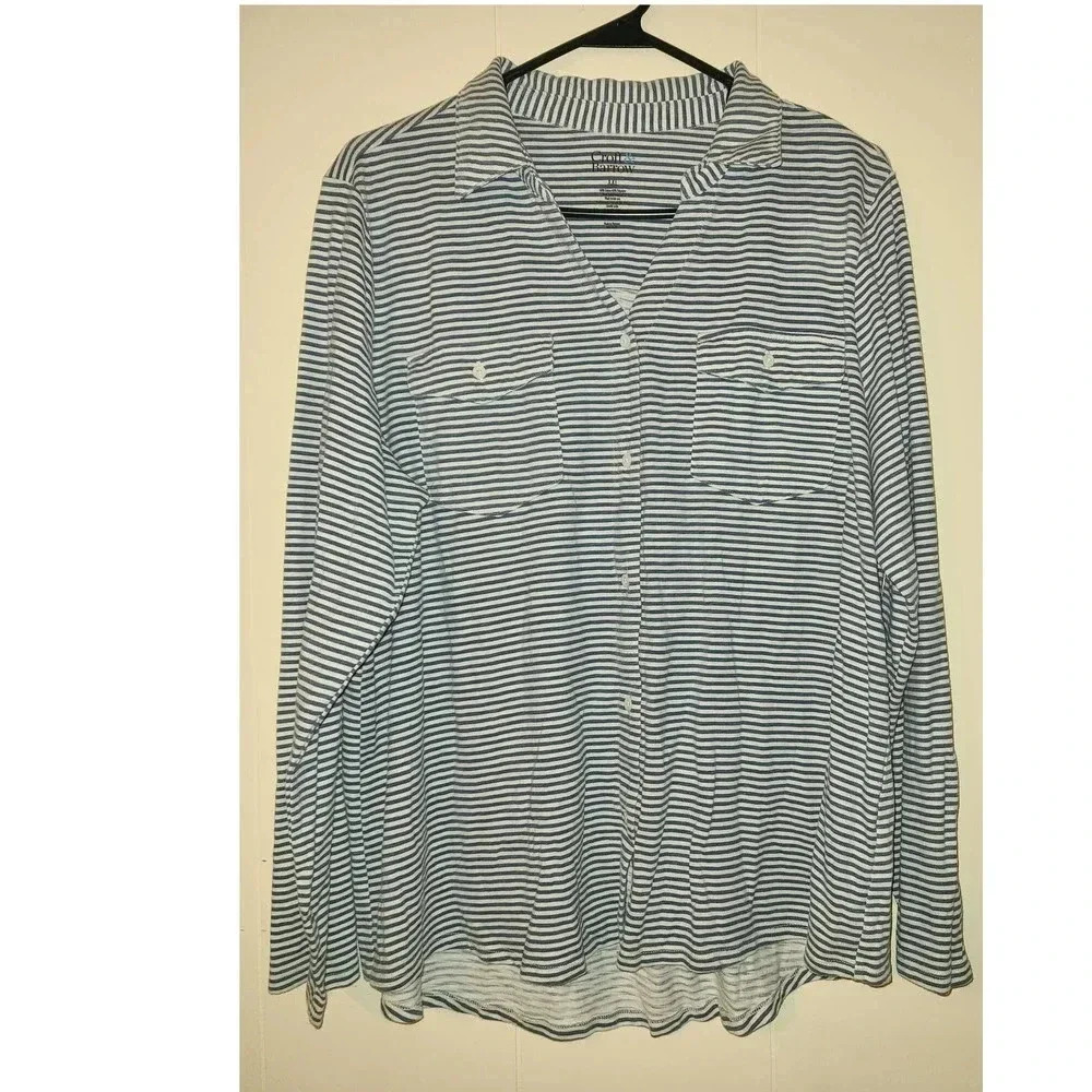 Croft & Barrow Button Up Shirt Women's Size 2XL Striped Long Sleeve Cotton (AI)